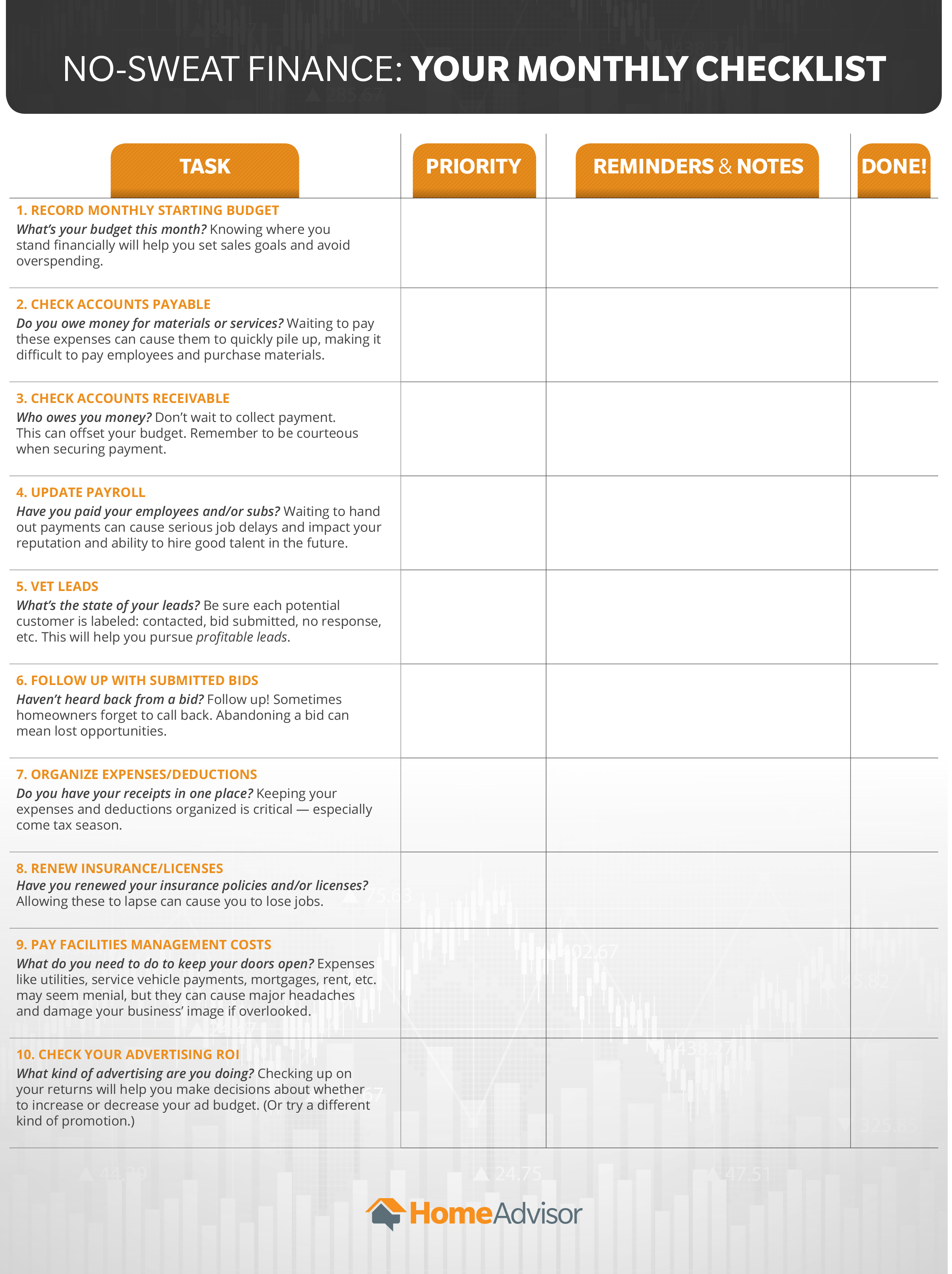 Finance Checklist Template